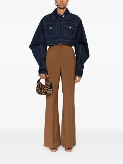 Fendi Wool Flared Trousers In Brown