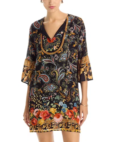 Johnny Was Sofiya Printed Silk Tunic Dress In Black