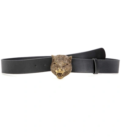 Gucci Leather Tiger-buckle Belt, Black