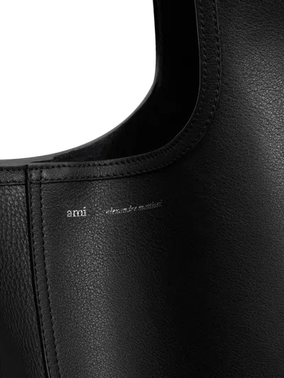 Ami Alexandre Mattiussi Etienne Black Shoulder Bag With Logo Print On The Front In Leather Woman