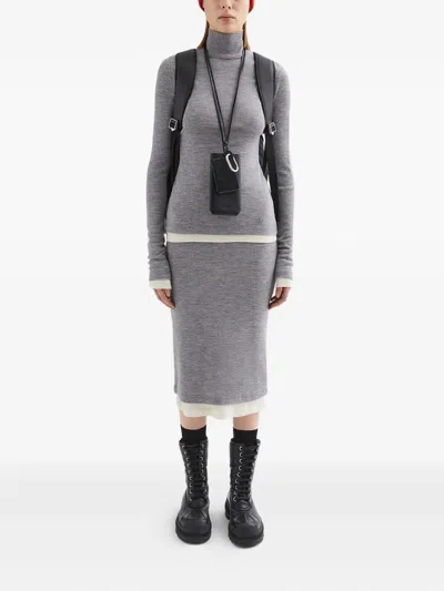 Jil Sander Logo Embroidered Layered Midi Skirt In Gray