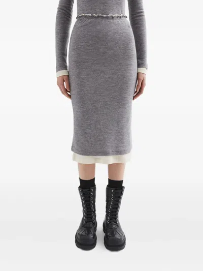 Jil Sander Logo Embroidered Layered Midi Skirt In Gray