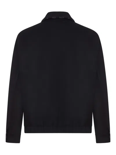 Gucci Men Black Jacket With Classic Collar And Web Motif On The Waist In Cotton Man In Black