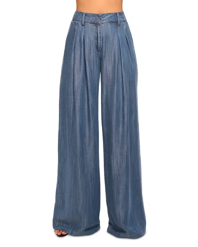 Ramy Brook Chambray Pleated Chambray Wide-leg Trousers In Blue