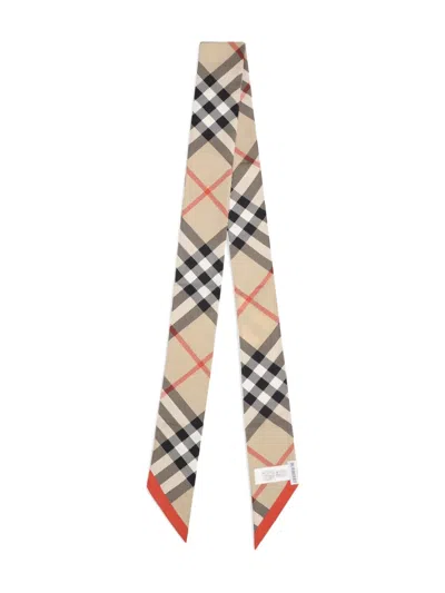 Burberry Check-pattern Silk Scarf In Neutral