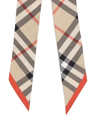 Burberry Check-pattern Silk Scarf In Neutral