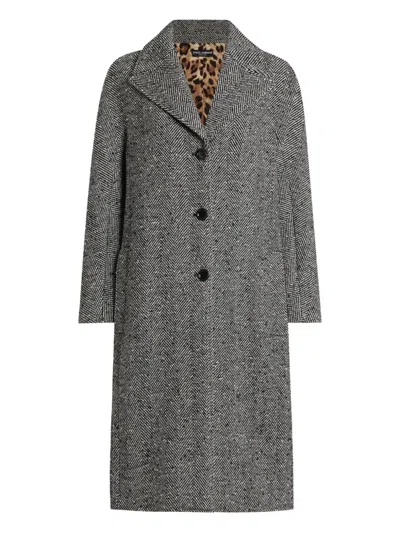 Dolce & Gabbana Herringbone Pattern Coat Long Sleeves In Gray