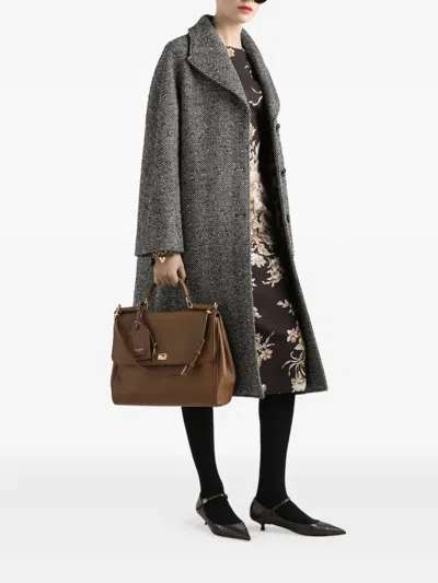 Dolce & Gabbana Herringbone Pattern Coat Long Sleeves In Gray