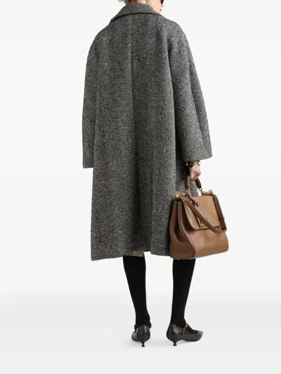 Dolce & Gabbana Herringbone Pattern Coat Long Sleeves In Gray