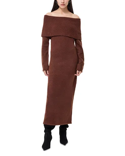 French Connection Emilia Off The Shoulder Long Sleeve Maxi Sweater Dress In Brown