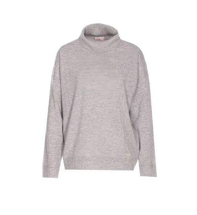 Liu •jo Turtleneck Logo Sweater In Gray