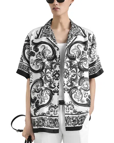 Dolce & Gabbana Men Silk Shirt With Maiolica Print In Multi