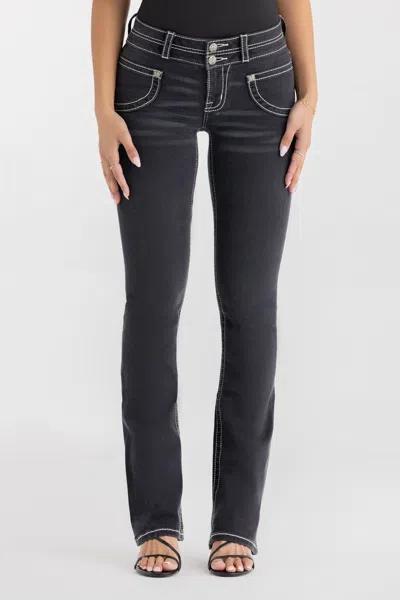 Miss Me Ebony Stitched Bootcut Jeans - 23 / 30" / Charcoal Black In Black