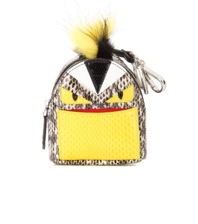 Fendi Bag Bugs Backpack Snakeskin Fur-trimmed Charm In Yellow
