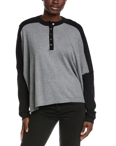 Minnie Rose Oversized Cashmere-blend Henley Sweater In Gray