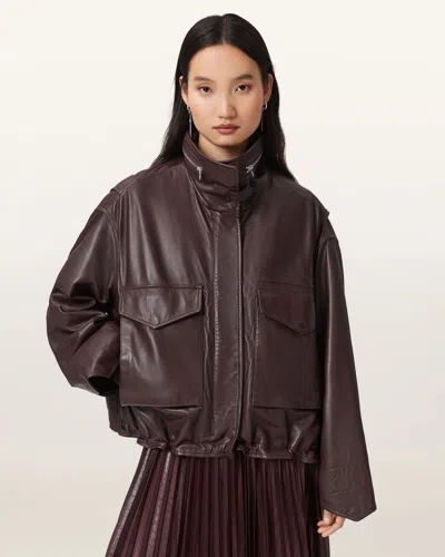 Allsaints Clay Leather Jacket In Burgundy