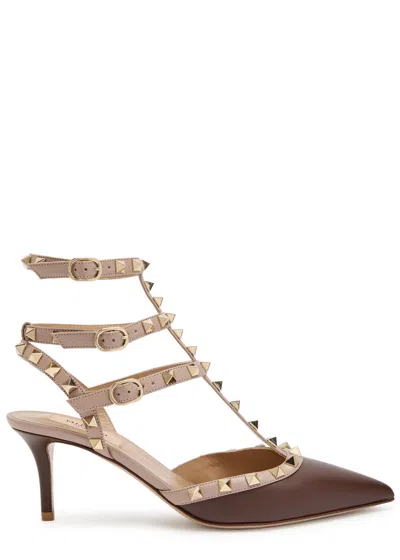 Valentino Rockstud 65 Two-tone Leather Pumps In Brown