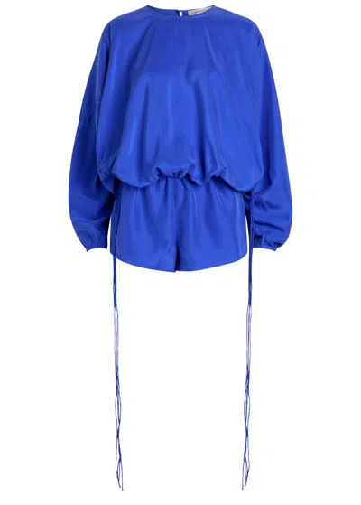 Christopher Esber Parachute Drawstring Brushed-silk Playsuit In Blue