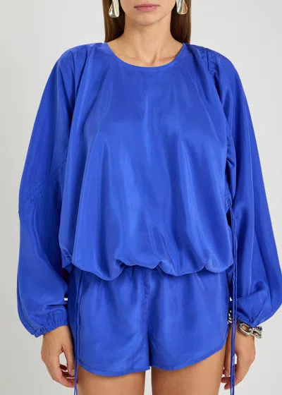 Christopher Esber Parachute Drawstring Brushed-silk Playsuit In Blue