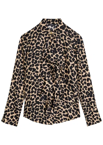 Balmain Leopard Print Jabot Collar Shirt In Multi