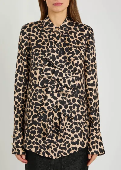 Balmain Leopard Print Jabot Collar Shirt In Multi