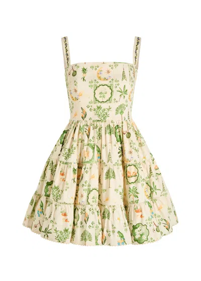 Agua By Agua Bendita Lima Tiered Printed Cotton-blend Mini Dress In Neutral