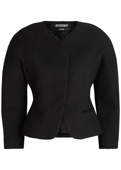 Jacquemus Tailored Blazer Peplum Structured Shoulders In Black
