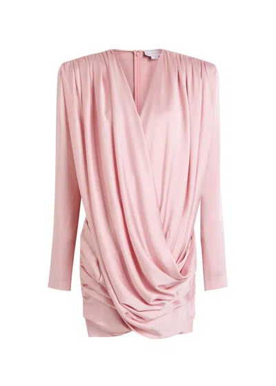 Stella Mccartney Mini Dress With Draped Neckline And Long Sleeves In Pink