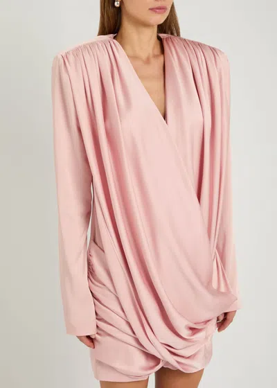 Stella Mccartney Mini Dress With Draped Neckline And Long Sleeves In Pink