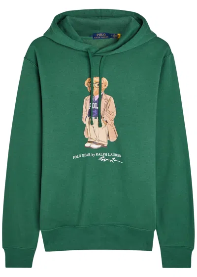 Polo Ralph Lauren Green Hoodie With Drawstring Hood And Logo Print On The Front In Cotton Blend Man In Green