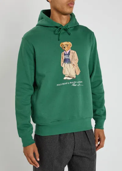 Polo Ralph Lauren Green Hoodie With Drawstring Hood And Logo Print On The Front In Cotton Blend Man In Green