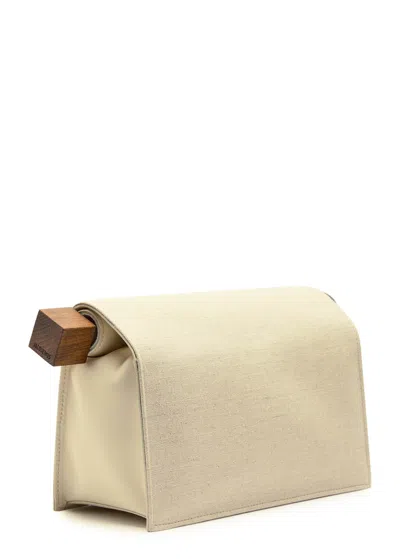 Jacquemus Rectangular Clutch Bag Wooden Handle In Neutral