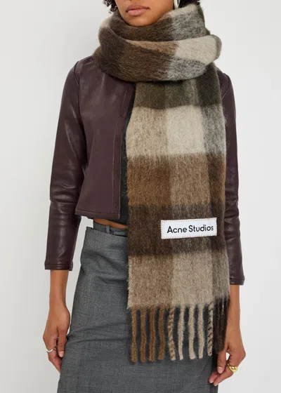 Acne Studios Wool Mohair Check Scarf Scarves And Foulards Multicolor In Brown
