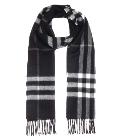 Burberry Reversible Metallic Check Cashmere Scarf In Black