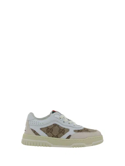 Gucci White Low Top Sneakers With Web Detail In Gg Supreme Canvas And Leather Boy In Multi