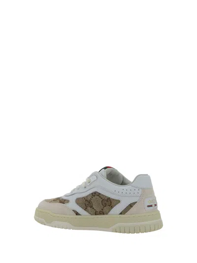 Gucci White Low Top Sneakers With Web Detail In Gg Supreme Canvas And Leather Boy In Multi