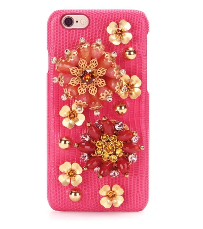 Dolce & Gabbana Embellished Leather Iphone 6 Case In Pink