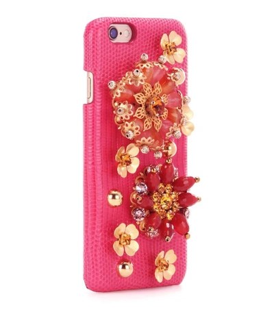 Shop Dolce & Gabbana Embellished Leather Iphone 6 Case In Pink