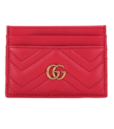 Shop Gucci Gg Marmont Leather Card Holder In Red