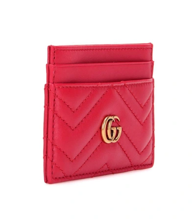 Shop Gucci Gg Marmont Leather Card Holder In Red