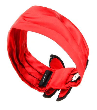Gucci Embellished Silk Satin Headband In Red