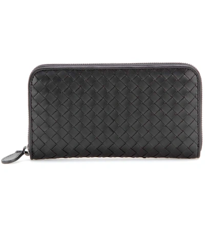 Bottega Veneta Intrecciato Zip-around Leather Wallet In Black