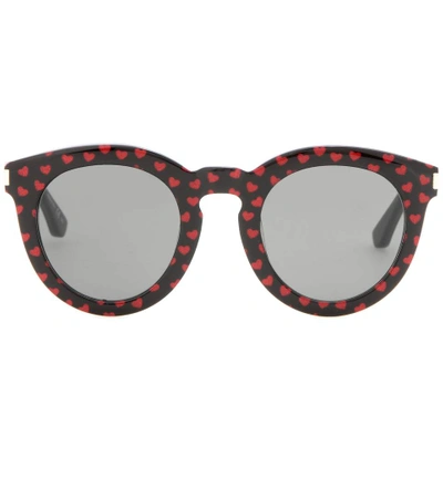 Saint Laurent Heart-print Round-frame Acetate Sunglasses In Black/red/gray Gradient