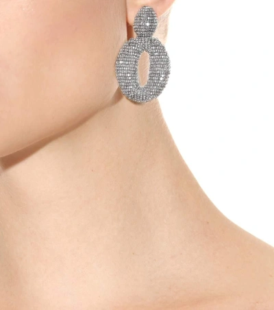 Shop Oscar De La Renta Beaded Clip-on Earrings In Silver