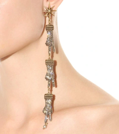 Shop Gucci Crystal-embellished Hand Earrings In Gold