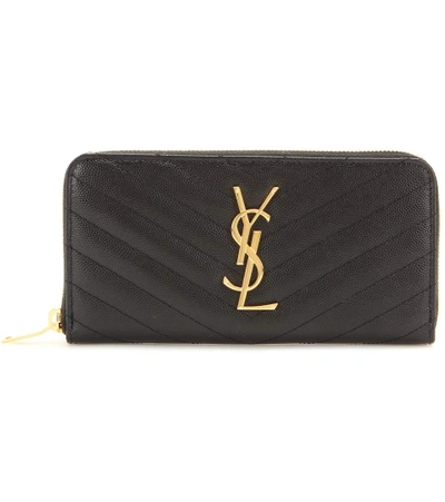 Saint Laurent Monogramme Grain De Poudre Zip-around Wallet In Llack