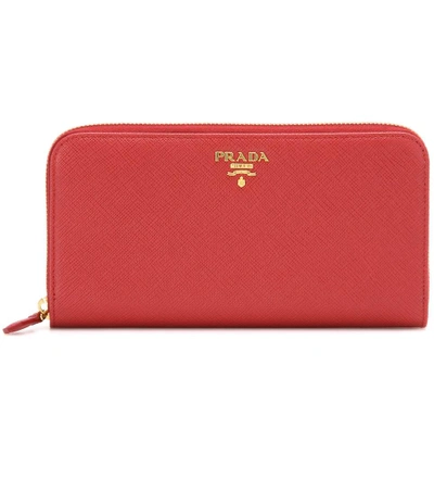 Prada Textured-leather Continental Wallet In Fuoco