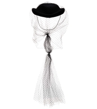 Shop Gucci Agnes Felt Hat With Net Veil In Llack