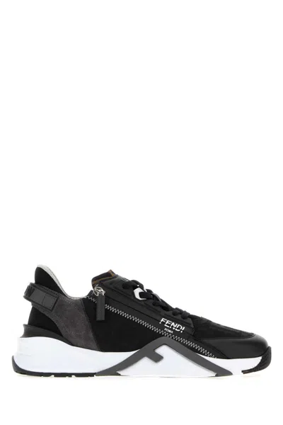 Fendi Structured Stitched Collar Sole Sneakers In Black