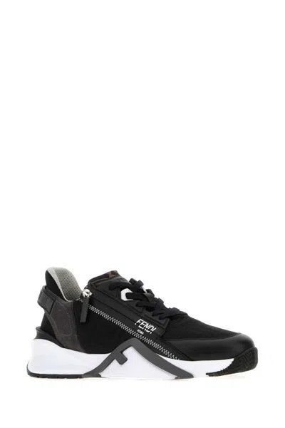 Fendi Structured Stitched Collar Sole Sneakers In Black